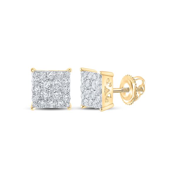 Diamond Square Cluster Stud Earrings 1 Cttw 10kt Yellow Gold