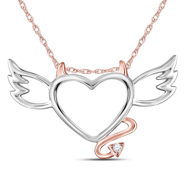 Diamond Devil Naughty Heart Pendant .01 Cttw 10kt Two-tone Gold