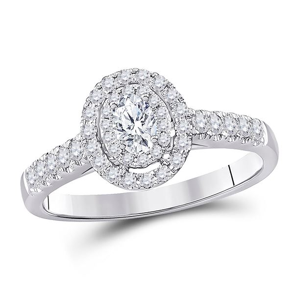 Oval Diamond Halo Bridal Wedding Engagement Ring 1/2 Cttw 14kt White Gold
