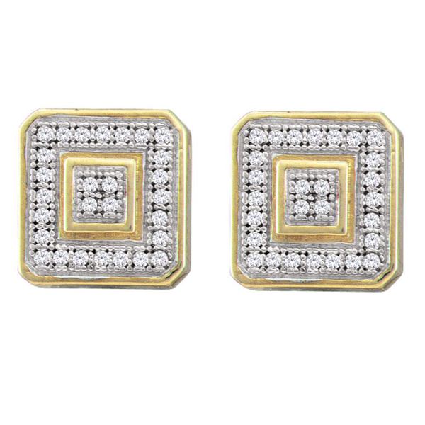 Mens Diamond Square Cluster Earrings 1/6 Cttw 10kt Yellow Gold