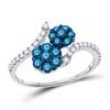 Image 1 : Blue Color Enhanced Diamond Double Flower Cluster Ring 3/4 Cttw 10kt White Gold