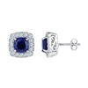 Image 1 : Cushion Lab-Created Blue Sapphire Stud Earrings 3-1/3 Cttw 10kt White Gold
