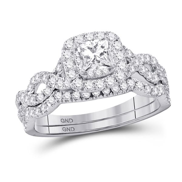 Princess Diamond Bridal Wedding Ring Band Set 1 Cttw 14kt White Gold