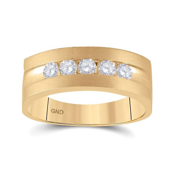 Mens Diamond Wedding 5-Stone Band Ring 1/2 Cttw 10kt Yellow Gold