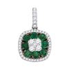 Image 1 : Emerald Diamond Square Cluster Pendant 7/8 Cttw 18kt White Gold