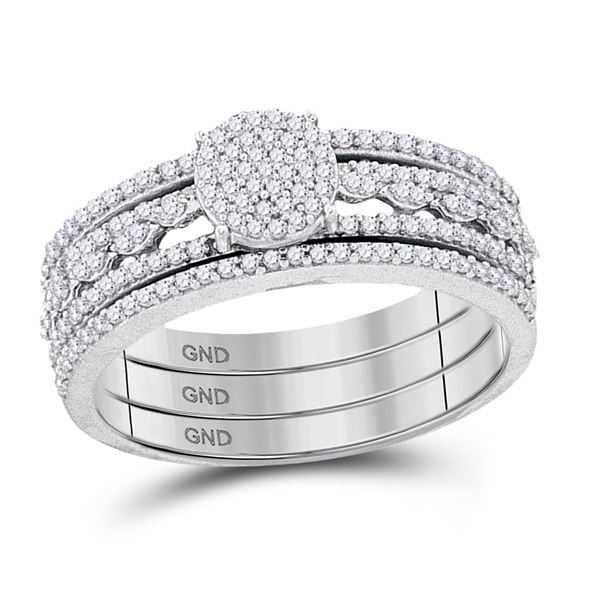 Diamond 3-Piece Bridal Wedding Ring Band Set 3/8 Cttw 10kt White Gold
