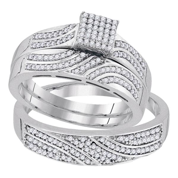 His Hers Diamond Square Matching Wedding Set 3/8 Cttw 10kt White Gold