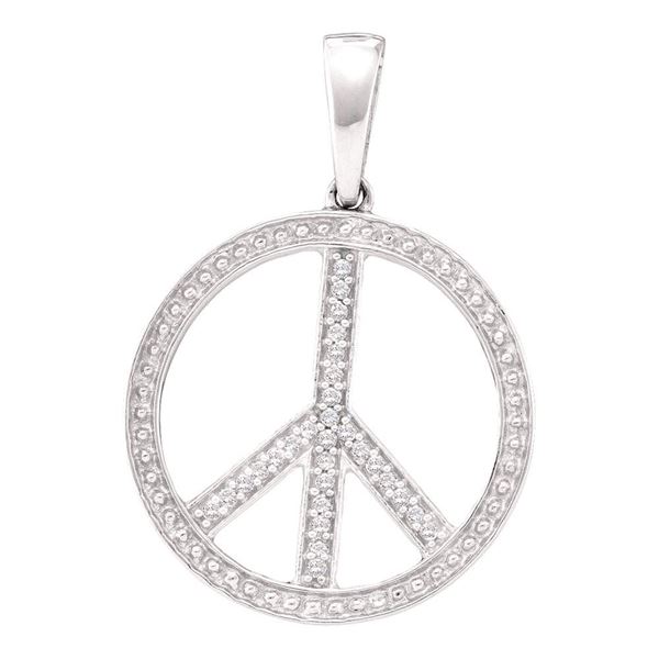 Diamond Peace Sign Circle Pendant 1/10 Cttw 10kt White Gold