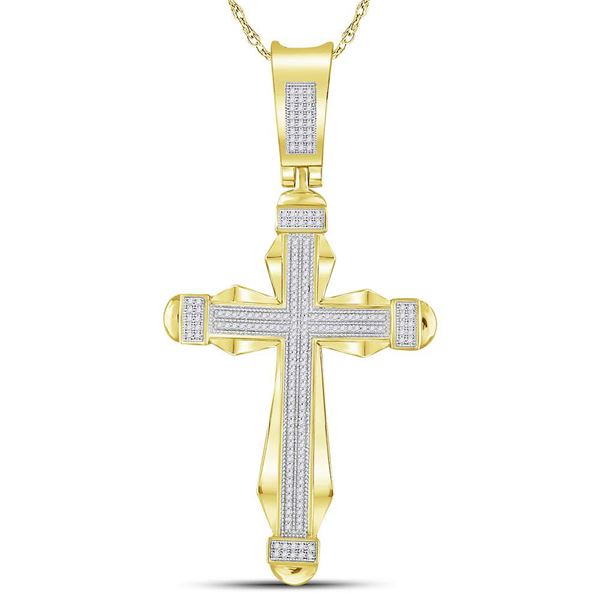 Mens Diamond Cross Charm Pendant 1/2 Cttw 10kt Yellow Gold