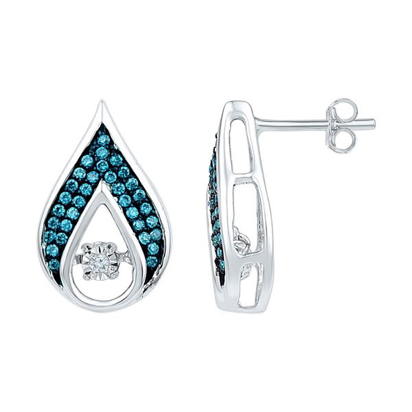 Blue Color Enhanced Diamond Teardrop Earrings 1/4 Cttw 10kt White Gold