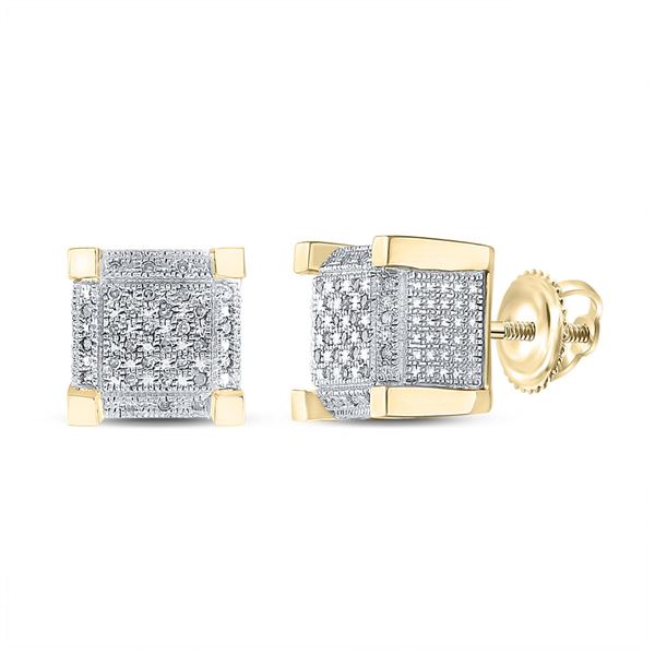 Yellow-tone Sterling Silver Mens Diamond 3D Cube Square Earrings 1/5 Cttw Yellow-tone Sterling Silve