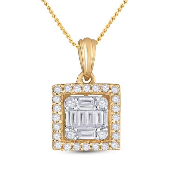 Baguette Diamond Square Pendant 1/5 Cttw 14kt Yellow Gold
