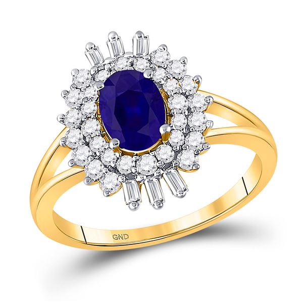 Oval Blue Sapphire Diamond Solitaire Ring 1-1/3 Cttw 14kt Yellow Gold