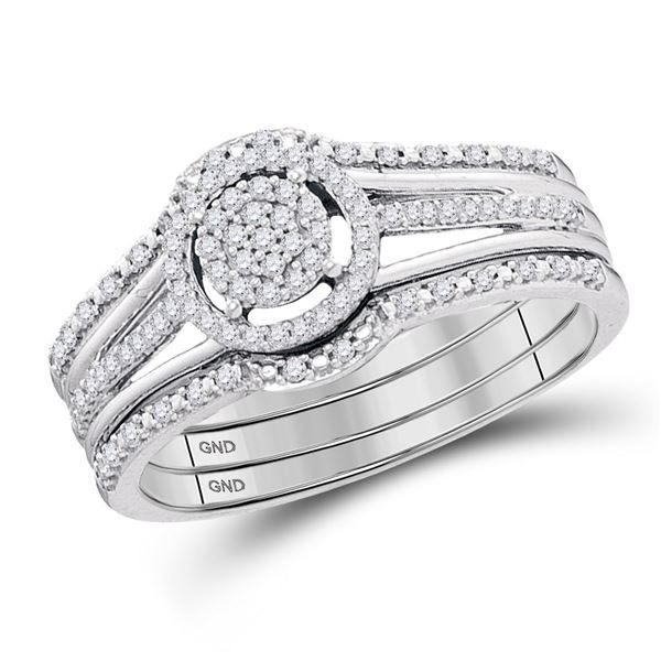 Diamond 3-Piece Bridal Wedding Ring Band Set 1/4 Cttw 10kt White Gold