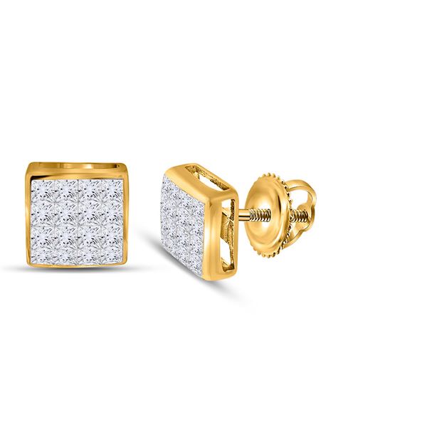 Princess Diamond Square Cluster Stud Earrings 3/8 Cttw 14kt Yellow Gold
