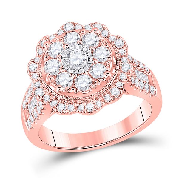 Diamond Floral Cluster Bridal Wedding Engagement Ring 1-5/8 Cttw 14kt Rose Gold