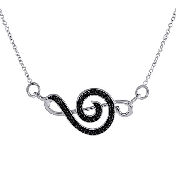Black Color Enhanced Diamond Treble Clef Necklace 1/8 Cttw Sterling Silver
