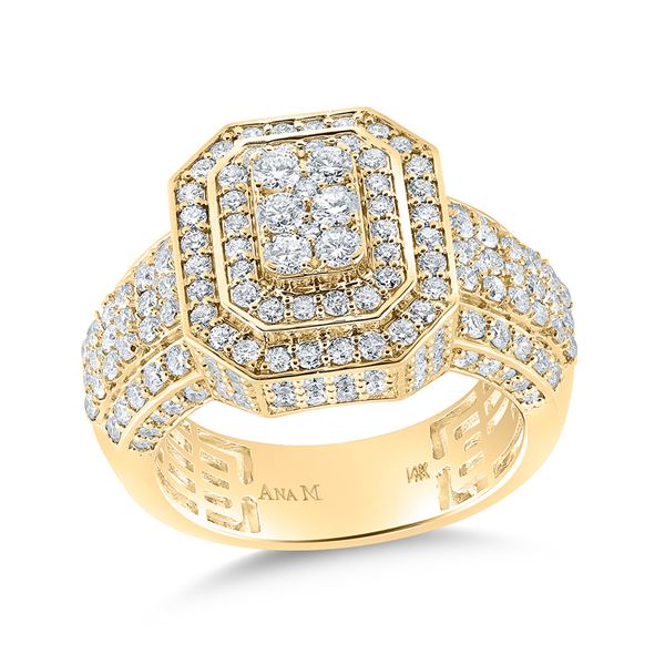 Mens Diamond Cluster Ring 2-7/8 Cttw 14kt Yellow Gold