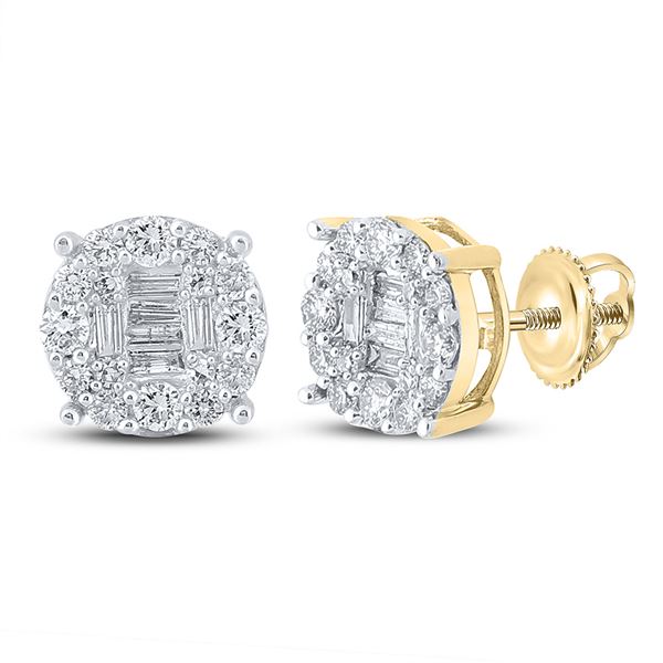 Mens Baguette Diamond Cluster Earrings 5/8 Cttw 10kt Yellow Gold