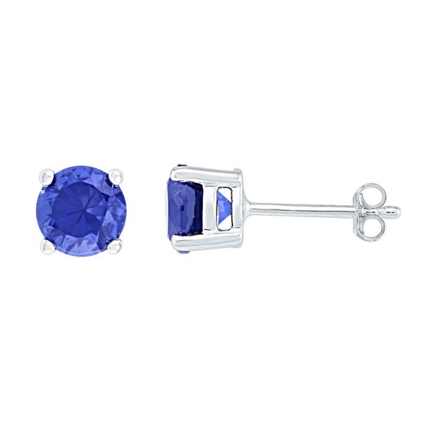 Lab-Created Blue Sapphire Solitaire Earrings 2 Cttw 10kt White Gold