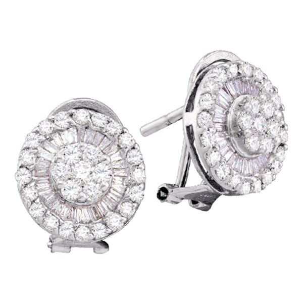Diamond Cluster French-clip Earrings 1 Cttw 14kt White Gold