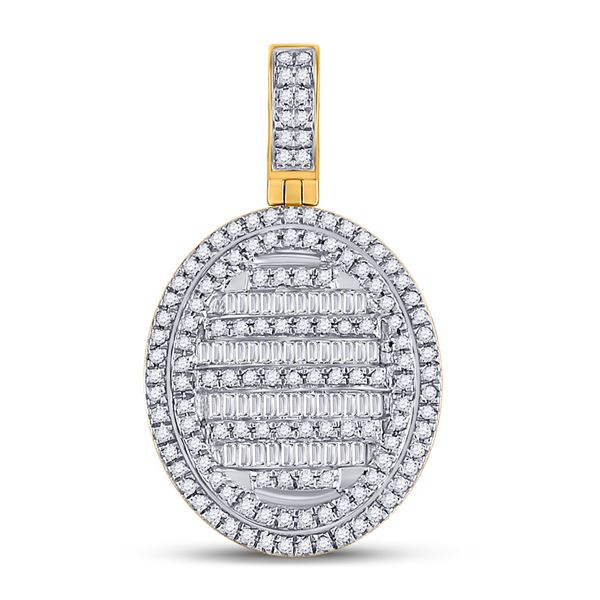 Mens Baguette Diamond Oval Charm Pendant 3/4 Cttw 10kt Yellow Gold