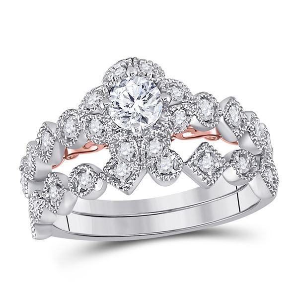 Diamond Bridal Wedding Ring Band Set 3/4 Cttw 14kt Two-tone Gold