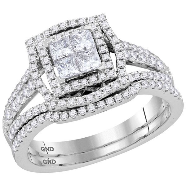 Princess Diamond Bridal Wedding Ring Band Set 1 Cttw 14kt White Gold