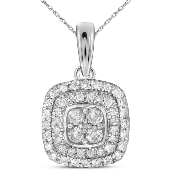 Diamond Square Cluster Pendant 1/3 Cttw 14kt White Gold