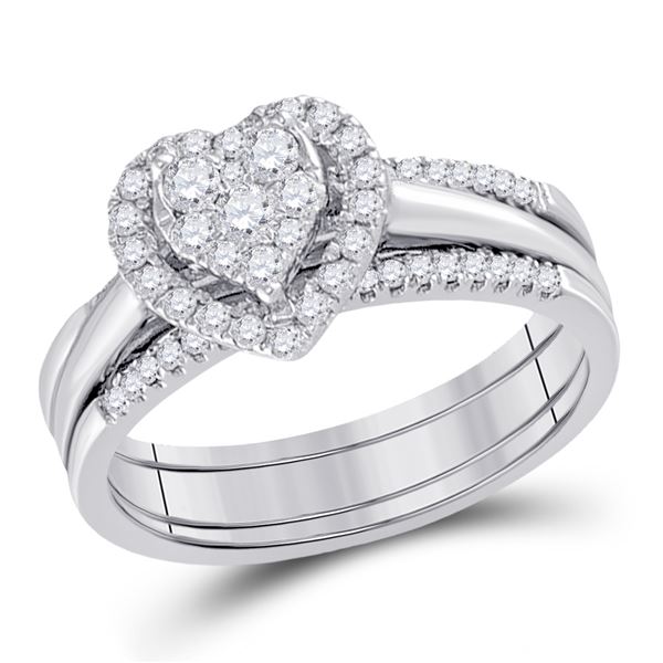 Diamond Heart Bridal Wedding Ring Band Set 1/2 Cttw 10kt White Gold