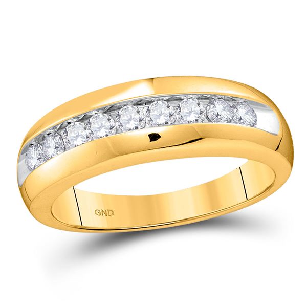 Mens Diamond Wedding Single Row Band Ring 1/2 Cttw 10kt Yellow Gold