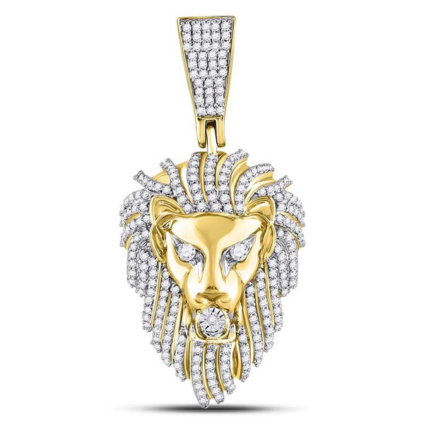 Mens Diamond Lion Head Charm Pendant 1-1/3 Cttw 10kt Yellow Gold