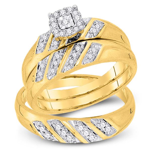 His Hers Diamond Solitaire Matching Wedding Set 1/4 Cttw 10kt Yellow Gold
