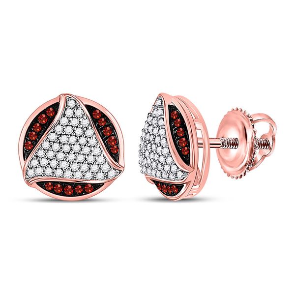 Red Color Enhanced Diamond Circle Cluster Stud Earrings 1/4 Cttw 10kt Rose Gold