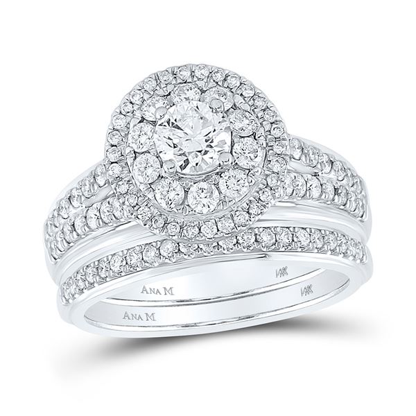 Diamond Bridal Wedding Ring Band Set 1-1/5 Cttw 14kt White Gold