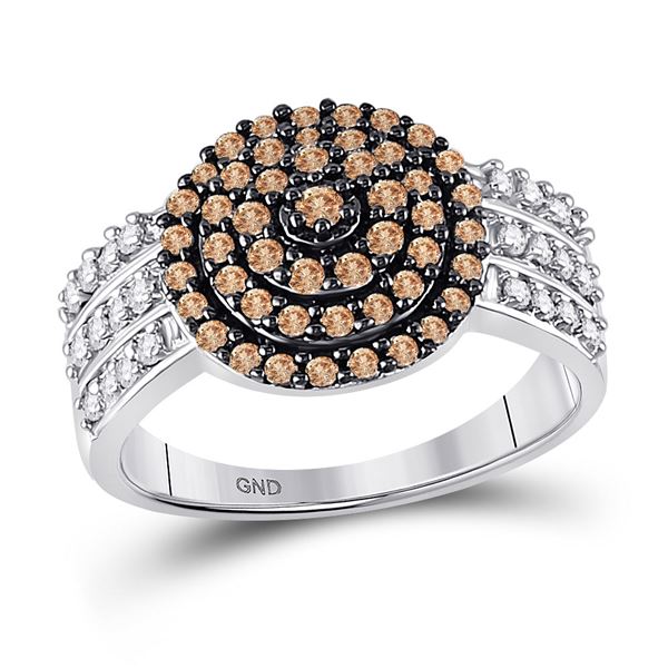Brown Diamond Concentric Cluster Ring 3/4 Cttw 10kt White Gold