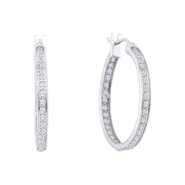 Diamond Single Row Inside Outside Endless Hoop Earrings 1 Cttw 14kt White Gold