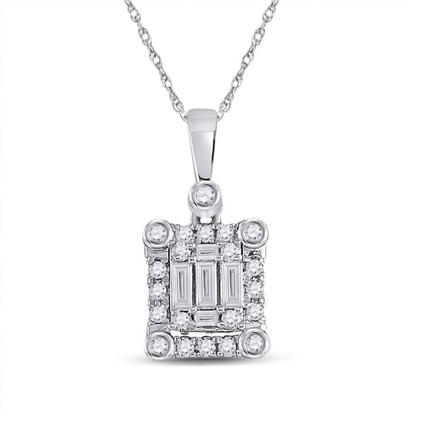 Baguette Diamond Square Pendant 1/4 Cttw 14kt White Gold
