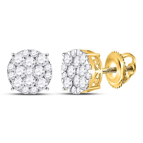 Diamond Circle Cluster Earrings 1 Cttw 14kt Yellow Gold