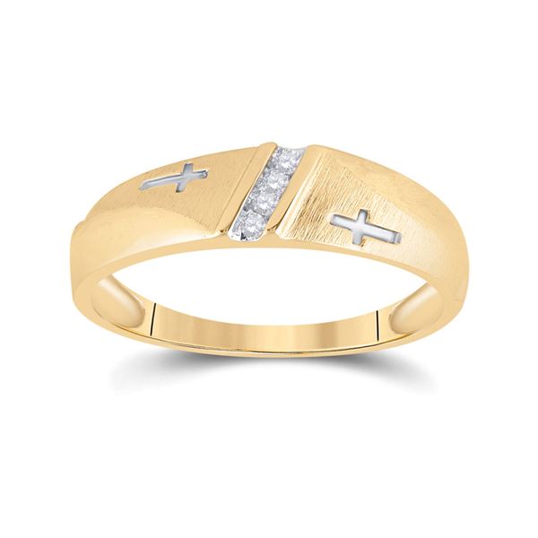 Mens Diamond Single Row Cross Wedding Band 1/20 Cttw 10kt Yellow Gold
