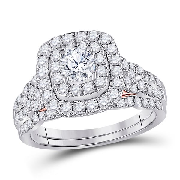 Diamond Bridal Wedding Ring Band Set 1-1/2 Cttw 14kt Two-tone Gold
