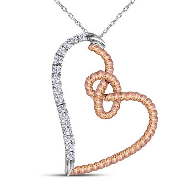 Diamond Rope Heart Pendant 1/10 Cttw 10kt Two-tone Gold