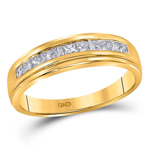 Mens Princess Diamond Wedding Single Row Band Ring 3/4 Cttw 10kt Yellow Gold