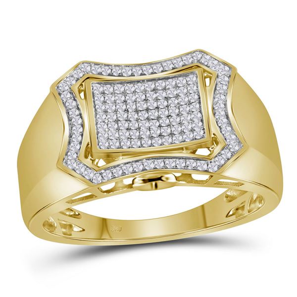 Mens Diamond Curved Octagon Cluster Ring 1/3 Cttw 10kt Yellow Gold