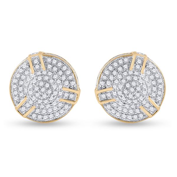 Mens Diamond Cluster Earrings 1/2 Cttw 10kt Yellow Gold