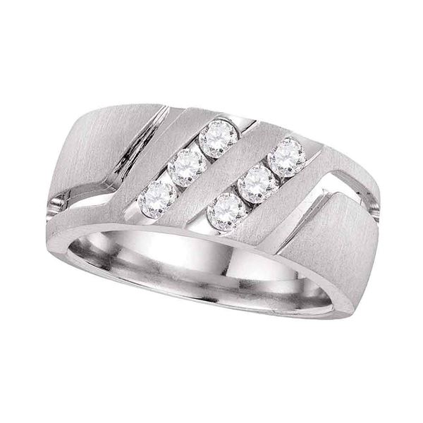 Mens Diamond Wedding Double Row Band Ring 1/2 Cttw 14kt White Gold