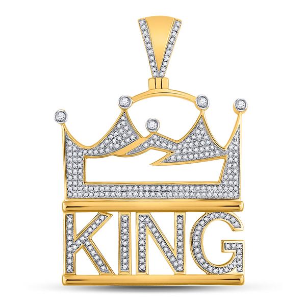 Mens Diamond King Charm Pendant 7/8 Cttw 10kt Yellow Gold