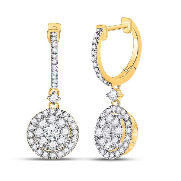 Diamond Circle Cluster Dangle Earrings 1 Cttw 14kt Yellow Gold