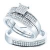 Image 1 : Sterling Silver His Hers Diamond Cluster Matching Wedding Set 1/3 Cttw Sterling Silver