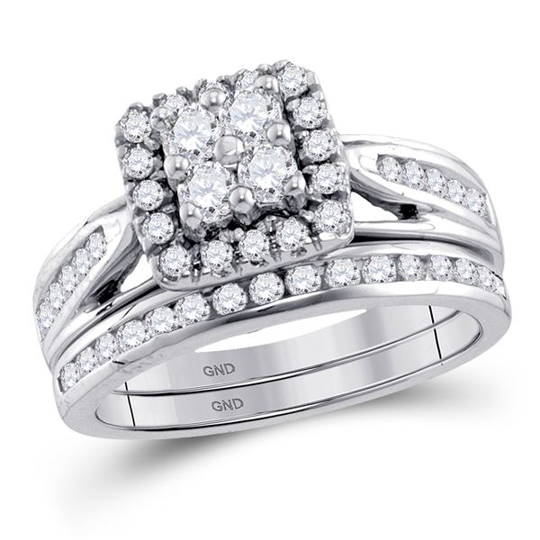 Diamond Cluster Bridal Wedding Ring Band Set 1 Cttw 10kt White Gold